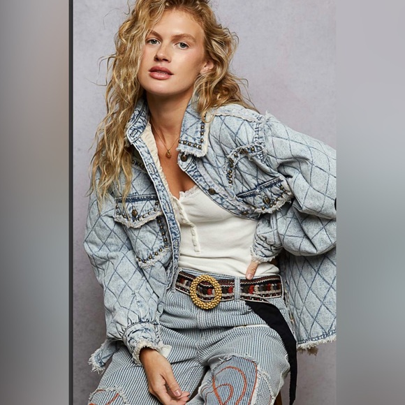 POL Jackets & Blazers - POL XSMALL Studded Quilted Denim Jacket